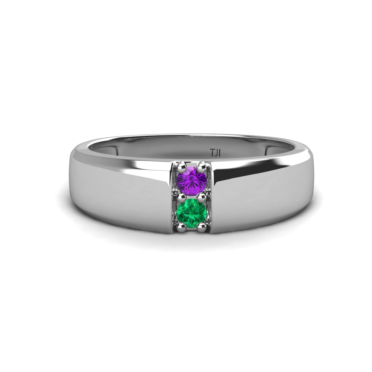 Ethan Amethyst and Emerald 2 Stone Men Wedding Ring (7.80 mm) 
